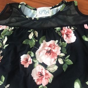 Mesh flower over the shoulder shirt